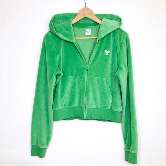 TNA Green velour zip front hoodie - Picture 1 of 12